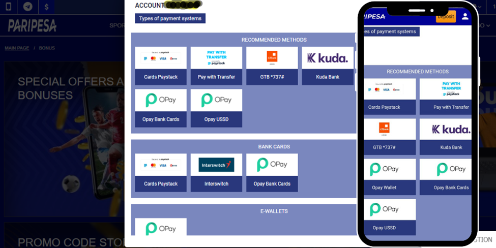 Paripesa Nigeria deposit methods.