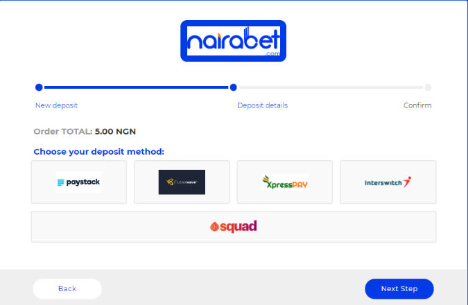 Nairabet Nigeria Payment methods. Deposits and Withdrawals. 