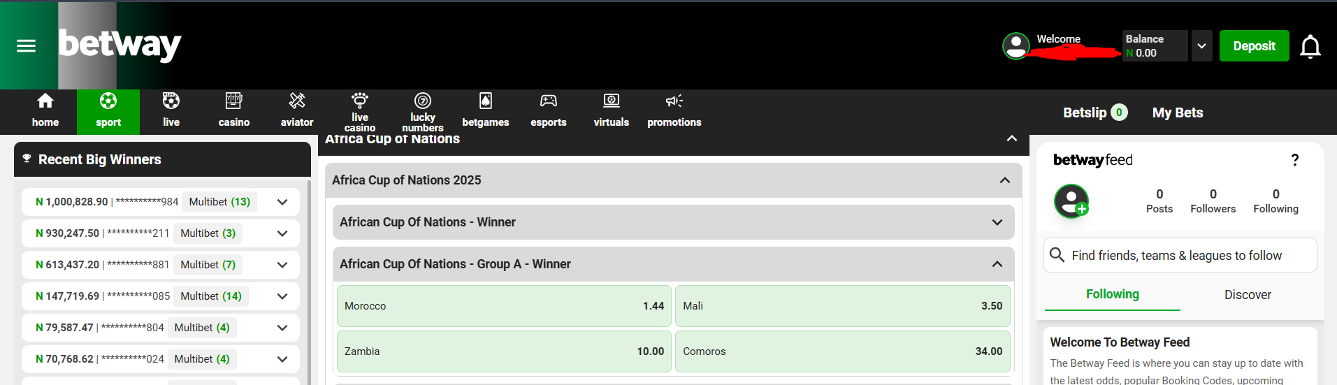 Betway AFCON 2025 Group A Outright Odds