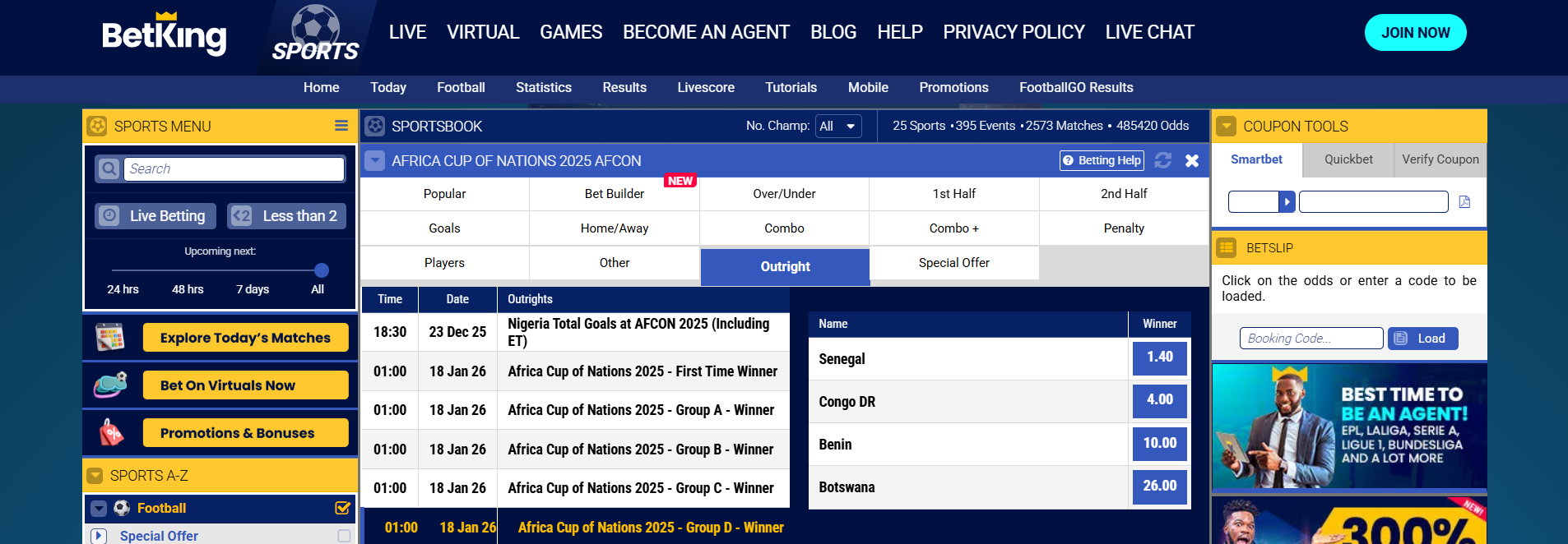 Betking AFCON 2025 Group D Outright Odds