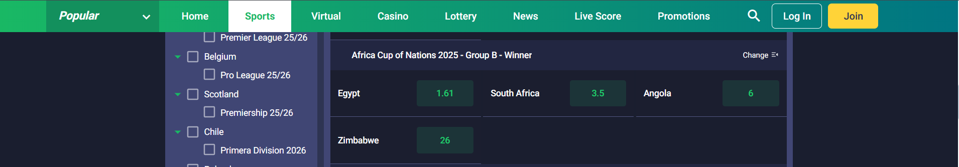 Ilotbet AFCON Group B Outright Odds