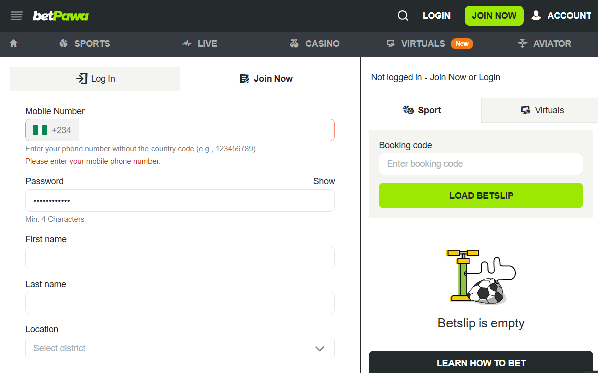BetPawa Nigeria Register
