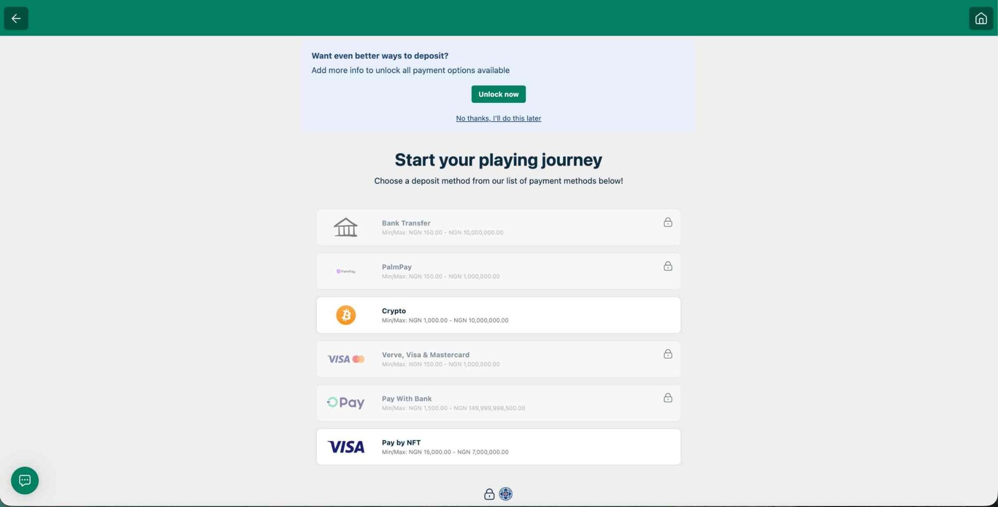 Jumbobet Nigeria Deposit Options