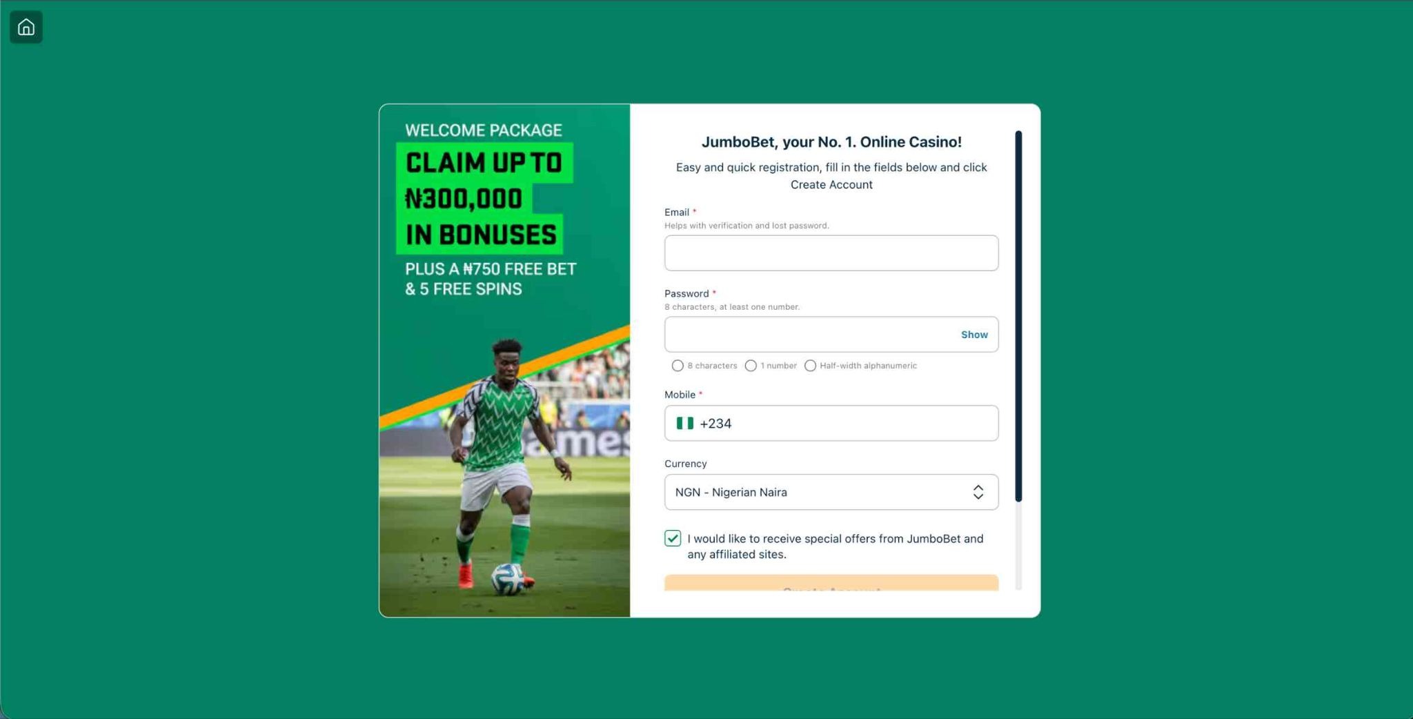 Register with Jumbobet Nigeria
