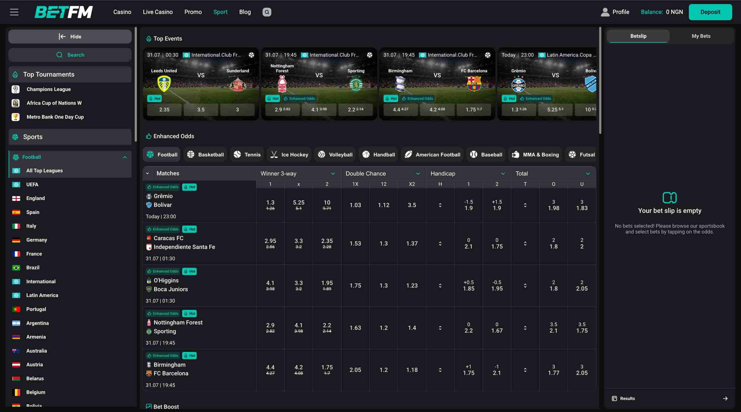 BetFM Sports Betting Options