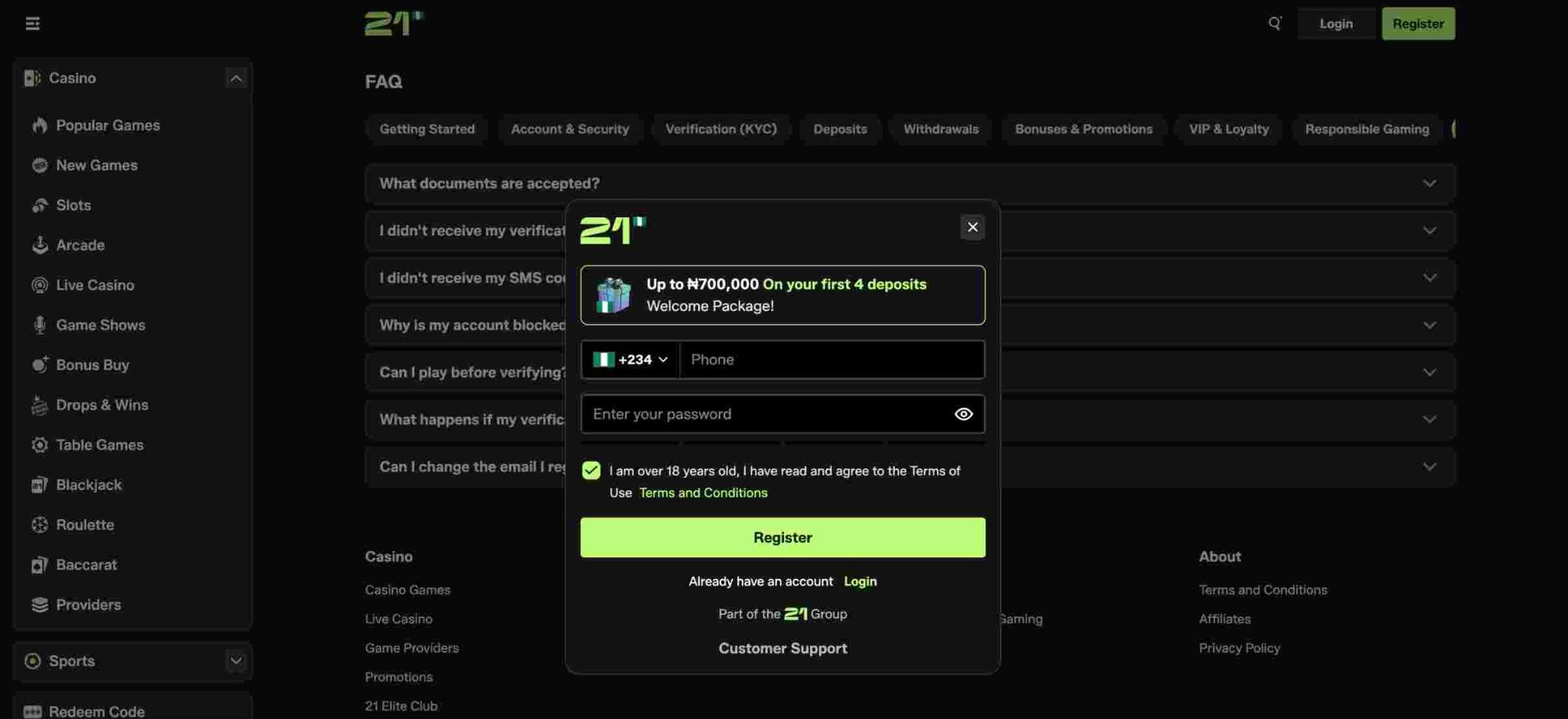 Register with 21bet Nigeria